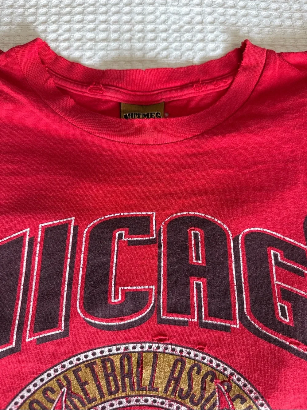Vintage 1990 Chicago Bulls Red single stitched Graphic Tee NutmegMills rare NBA - Picture 5 of 10